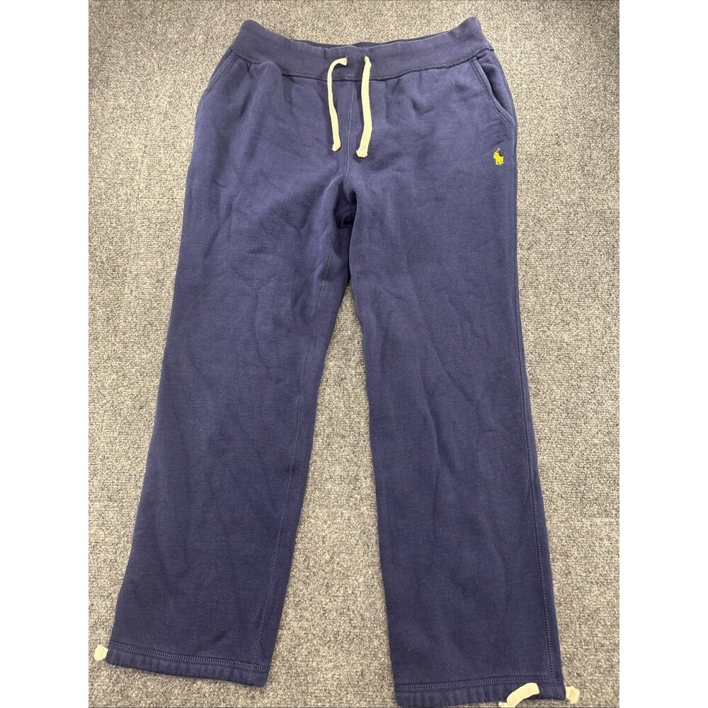 Polo Ralph Lauren Womens L Navy Fleece Sweatpants Yellow Pony Drawstring